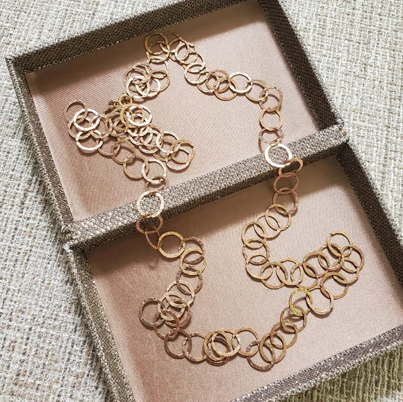 Hammered Rose Gold Link Long Necklace - Picture 1 of 8